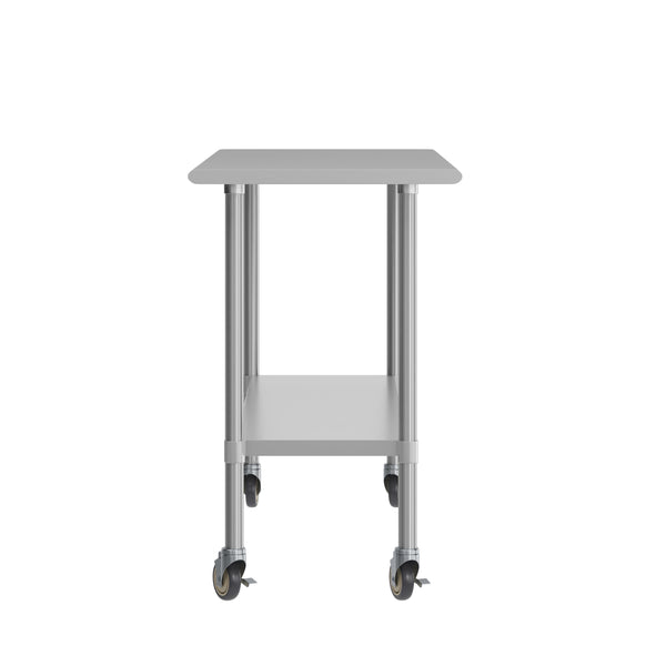 60"W x 24"D |#| Commercial Stainless Steel 18 Gauge Work Table with Undershelf and Casters-24x60