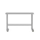60"W x 24"D |#| Commercial Stainless Steel 18 Gauge Work Table with Undershelf and Casters-24x60