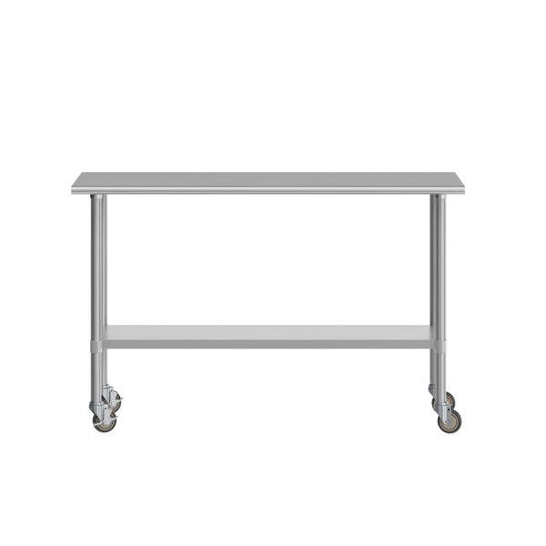 60"W x 24"D |#| Commercial Stainless Steel 18 Gauge Work Table with Undershelf and Casters-24x60