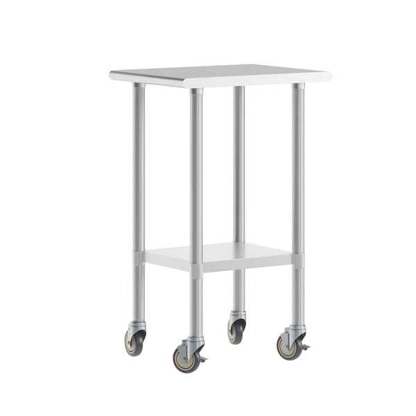 24"W x 18"D |#| Commercial Stainless Steel 18 Gauge Work Table with Undershelf and Casters-24x18
