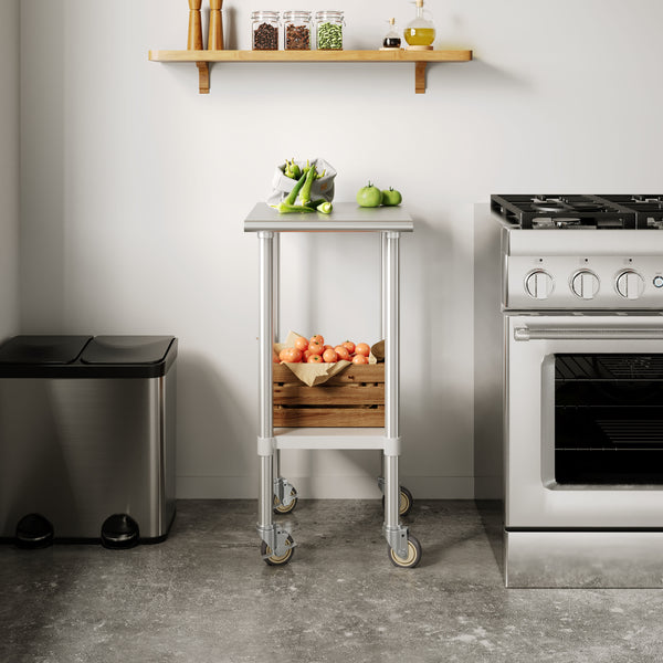 24"W x 18"D |#| Commercial Stainless Steel 18 Gauge Work Table with Undershelf and Casters-24x18