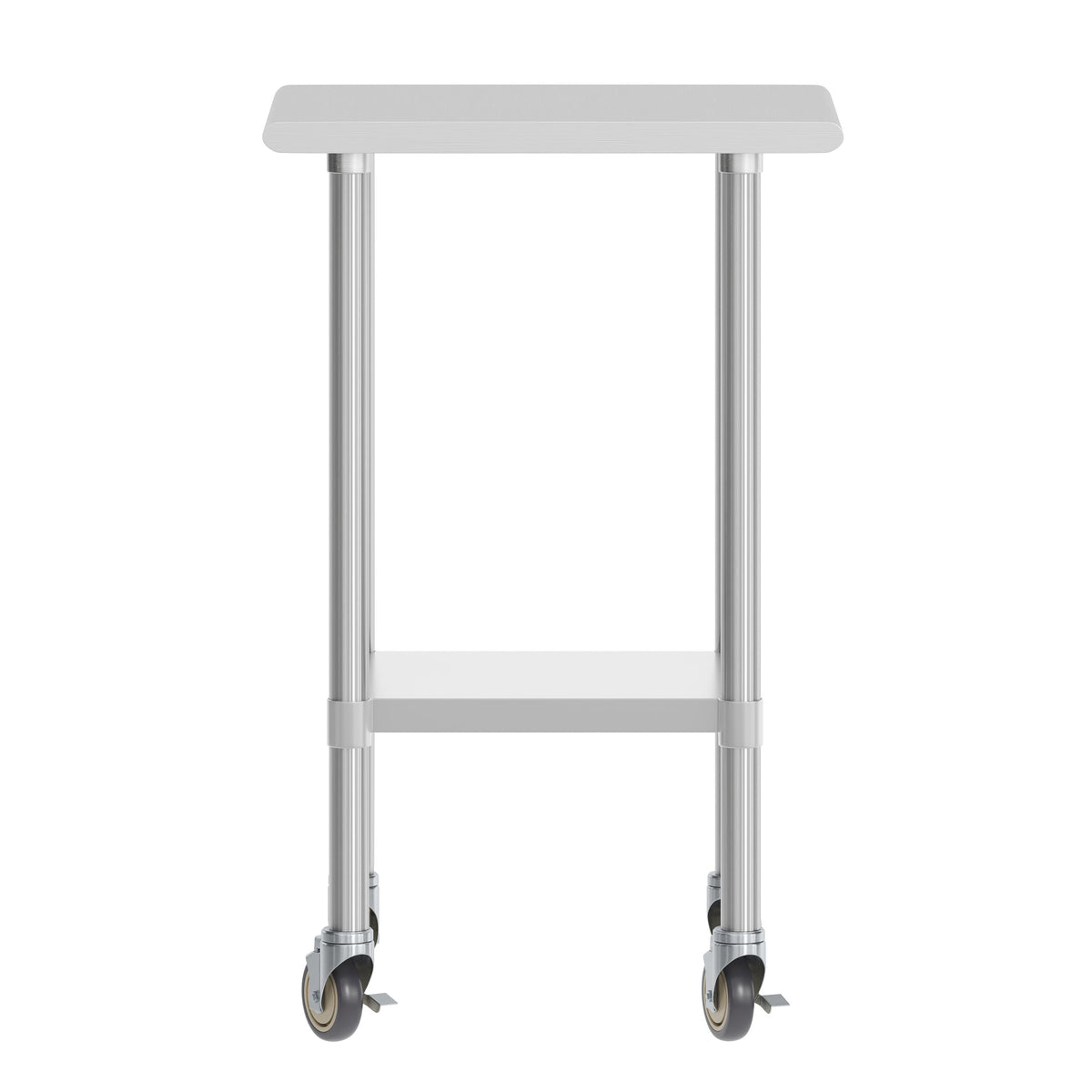 24"W x 18"D |#| Commercial Stainless Steel 18 Gauge Work Table with Undershelf and Casters-24x18