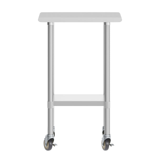 24"W x 18"D |#| Commercial Stainless Steel 18 Gauge Work Table with Undershelf and Casters-24x18