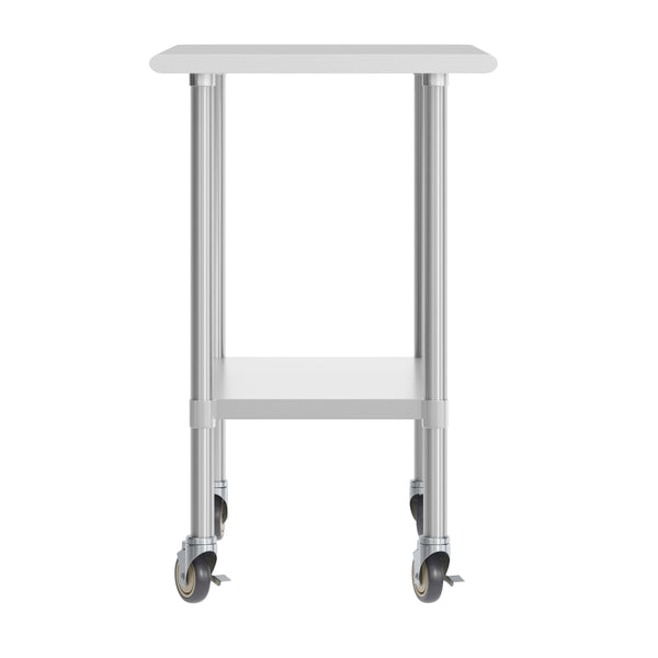 24"W x 36"D |#| Commercial Stainless Steel 18 Gauge Work Table with Undershelf and Casters-24x36