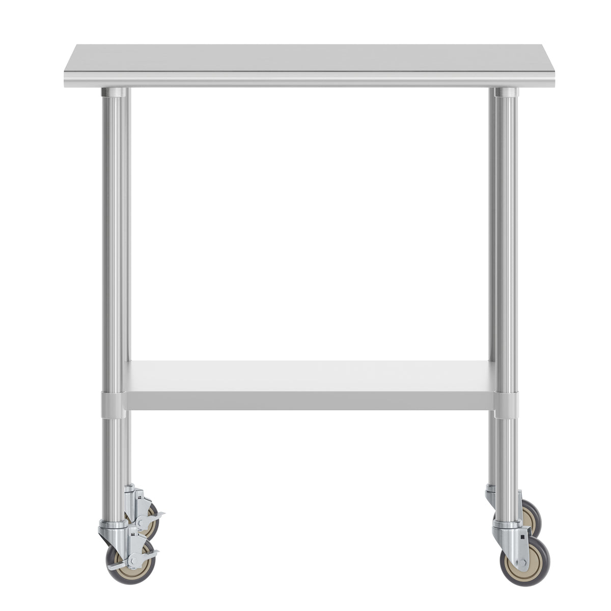24"W x 36"D |#| Commercial Stainless Steel 18 Gauge Work Table with Undershelf and Casters-24x36