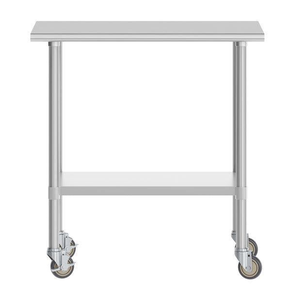 24"W x 36"D |#| Commercial Stainless Steel 18 Gauge Work Table with Undershelf and Casters-24x36