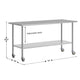 72"W x 30"D |#| Commercial Stainless Steel 18 Gauge Work Table with Undershelf and Casters-30x72