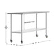 72"W x 24"D x 34.5"H |#| Commercial Stainless Steel 18 Gauge Work Table with Undershelf and Casters-24x72