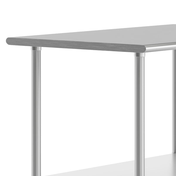 72"W x 24"D x 34.5"H |#| Commercial Stainless Steel 18 Gauge Work Table with Undershelf and Casters-24x72