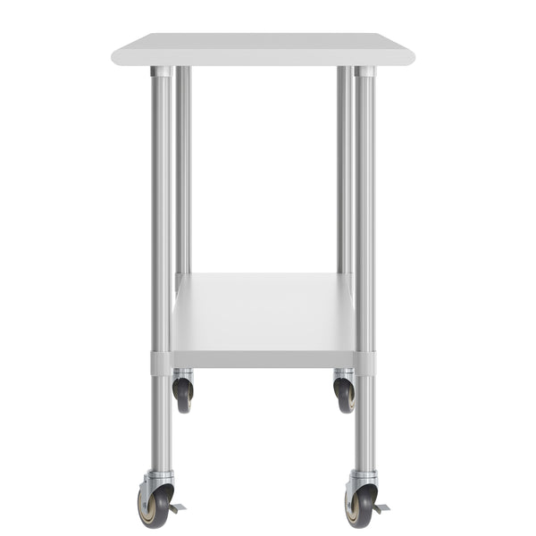 72"W x 24"D x 34.5"H |#| Commercial Stainless Steel 18 Gauge Work Table with Undershelf and Casters-24x72
