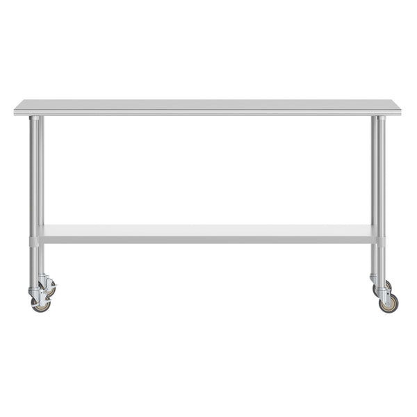 72"W x 24"D x 34.5"H |#| Commercial Stainless Steel 18 Gauge Work Table with Undershelf and Casters-24x72