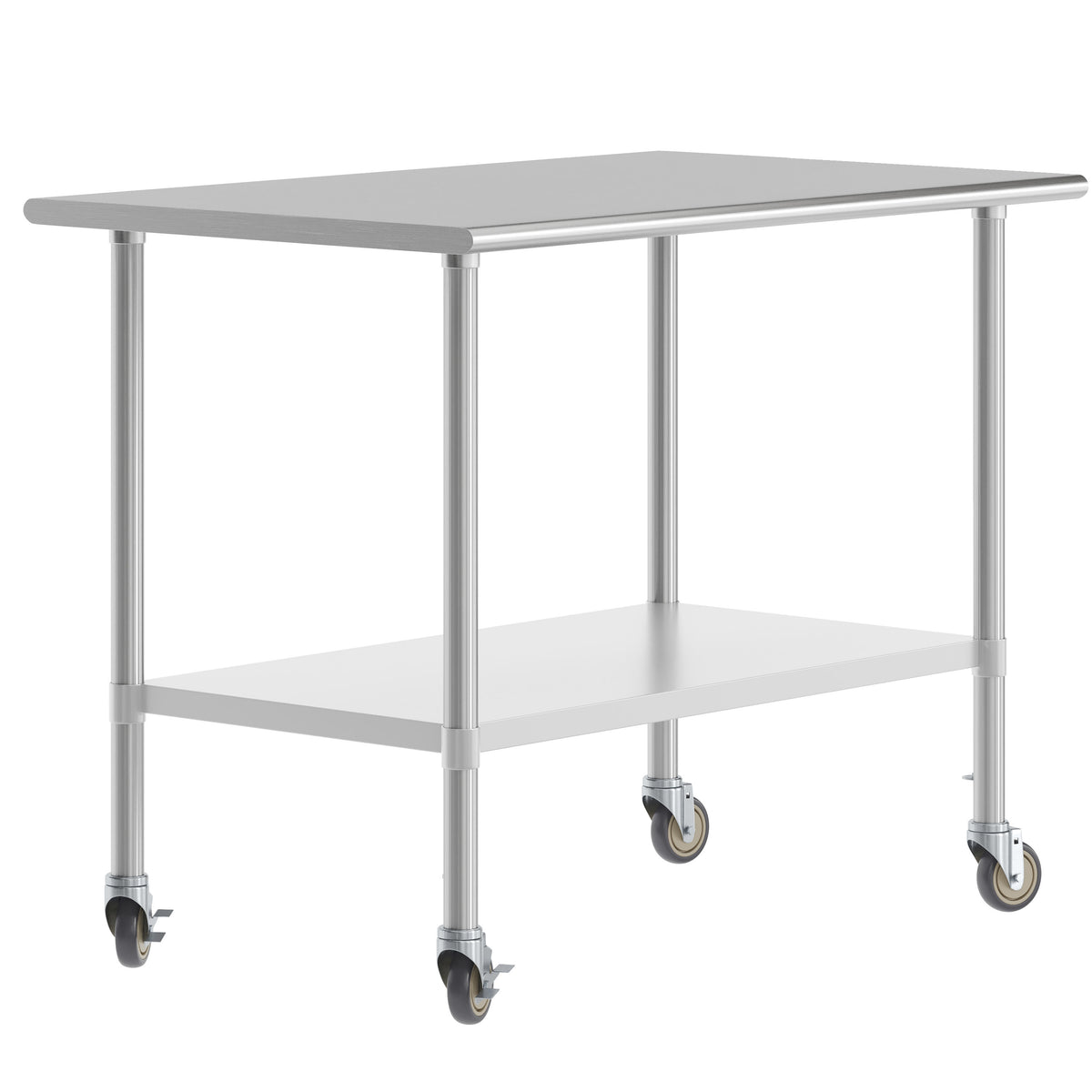48"W x 30"D x 34.5"H |#| Commercial Stainless Steel 18 Gauge Work Table with Undershelf and Casters-30x48