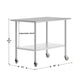 48"W x 30"D x 34.5"H |#| Commercial Stainless Steel 18 Gauge Work Table with Undershelf and Casters-30x48