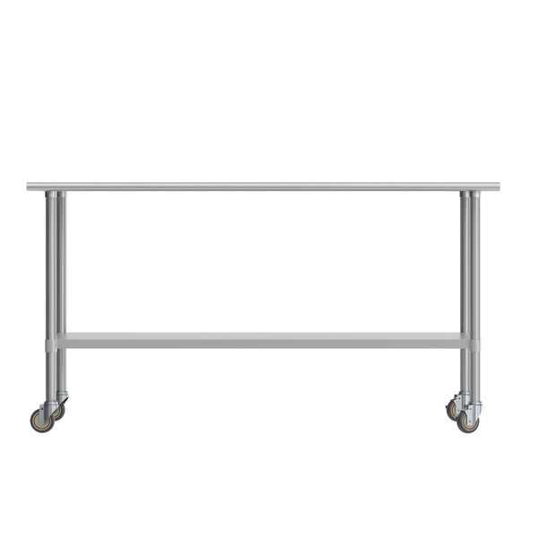 72"W x 30"D |#| Commercial Stainless Steel 18 Gauge Work Table with Undershelf and Casters-30x72