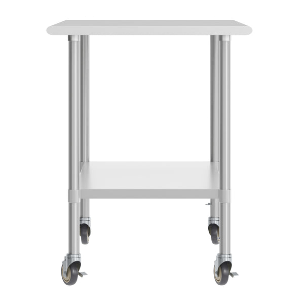 48"W x 30"D x 34.5"H |#| Commercial Stainless Steel 18 Gauge Work Table with Undershelf and Casters-30x48