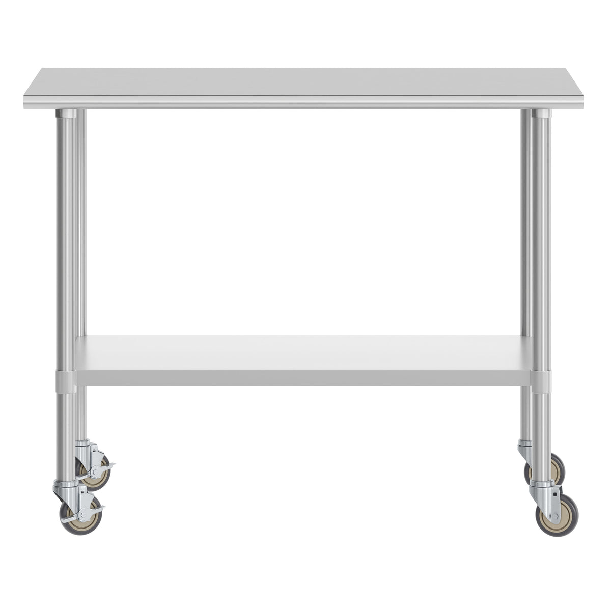 48"W x 30"D x 34.5"H |#| Commercial Stainless Steel 18 Gauge Work Table with Undershelf and Casters-30x48