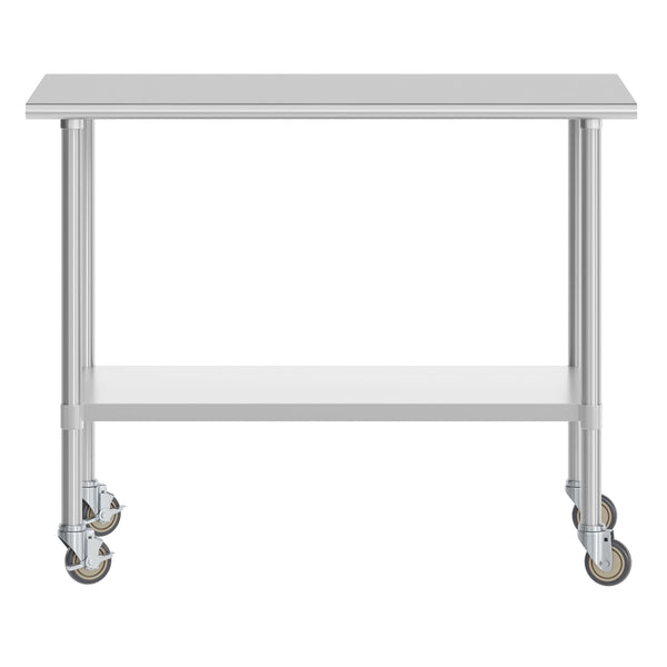 48"W x 30"D x 34.5"H |#| Commercial Stainless Steel 18 Gauge Work Table with Undershelf and Casters-30x48