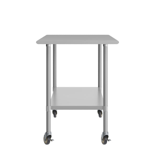 72"W x 30"D |#| Commercial Stainless Steel 18 Gauge Work Table with Undershelf and Casters-30x72