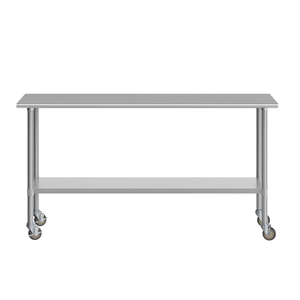 72"W x 30"D |#| Commercial Stainless Steel 18 Gauge Work Table with Undershelf and Casters-30x72