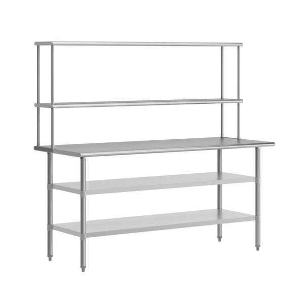 72"W x 30"D |#| Commercial Stainless Steel Work Table with 2 Overshelves and Undershelves-30x72