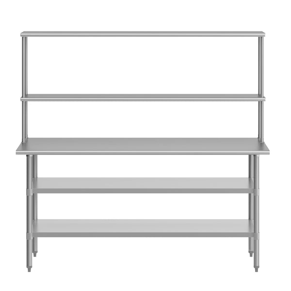 72"W x 30"D |#| Commercial Stainless Steel Work Table with 2 Overshelves and Undershelves-30x72