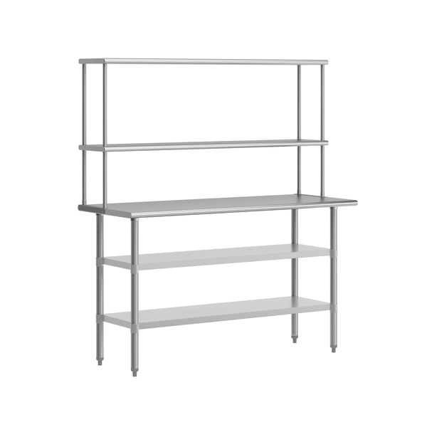 60"W x 24"D |#| Commercial Stainless Steel Work Table with 2 Overshelves and Undershelves-24x60