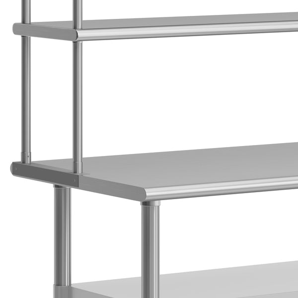 60"W x 24"D |#| Commercial Stainless Steel Work Table with 2 Overshelves and Undershelves-24x60
