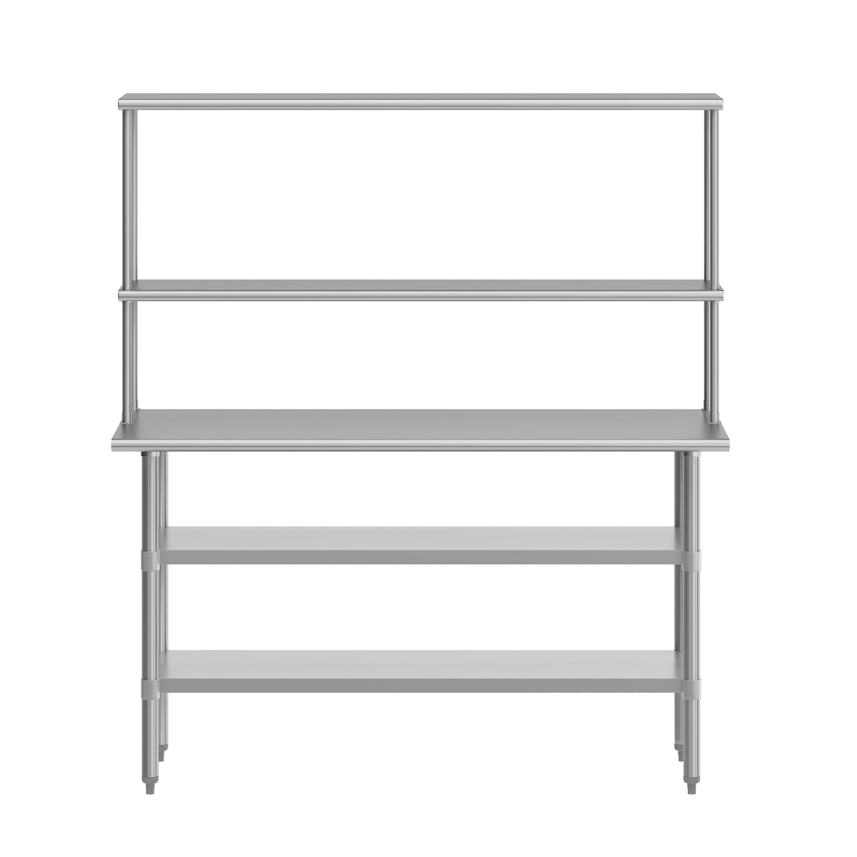 60"W x 24"D |#| Commercial Stainless Steel Work Table with 2 Overshelves and Undershelves-24x60