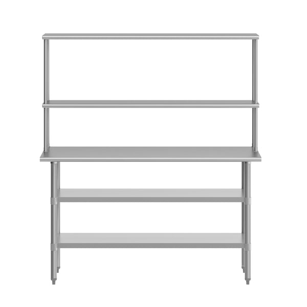 60"W x 24"D |#| Commercial Stainless Steel Work Table with 2 Overshelves and Undershelves-24x60