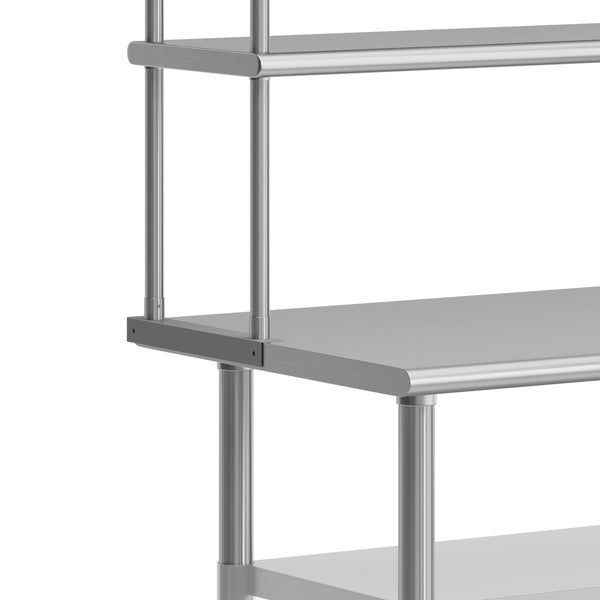 48"W x 24"D |#| Commercial Stainless Steel Work Table with 2 Overshelves and Undershelves-24x48