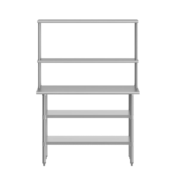 48"W x 24"D |#| Commercial Stainless Steel Work Table with 2 Overshelves and Undershelves-24x48