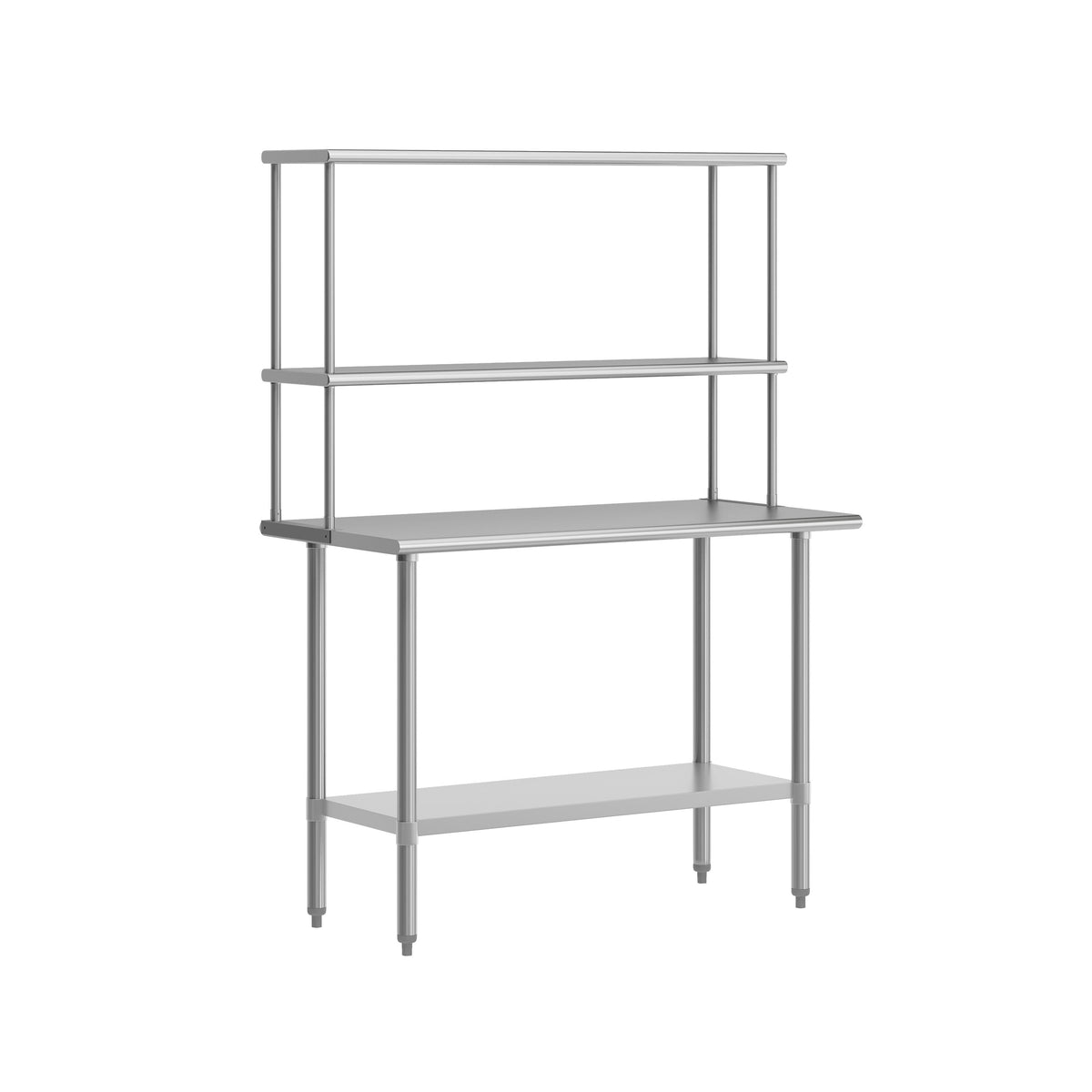48"W x 24"D |#| Commercial Stainless Steel Work Table with 2 Overshelves and 1 Undershef-24x48