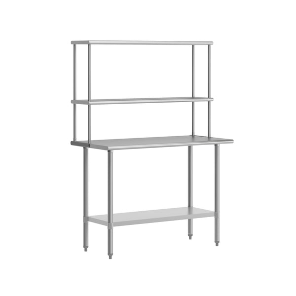 48"W x 24"D |#| Commercial Stainless Steel Work Table with 2 Overshelves and 1 Undershef-24x48