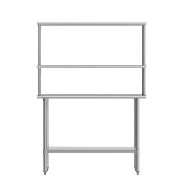 48"W x 24"D |#| Commercial Stainless Steel Work Table with 2 Overshelves and 1 Undershef-24x48