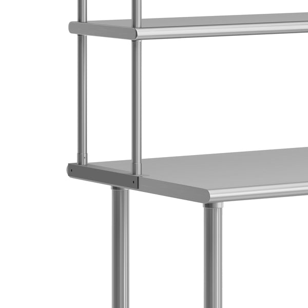 48"W x 24"D |#| Commercial Stainless Steel Work Table with 2 Overshelves and 1 Undershef-24x48