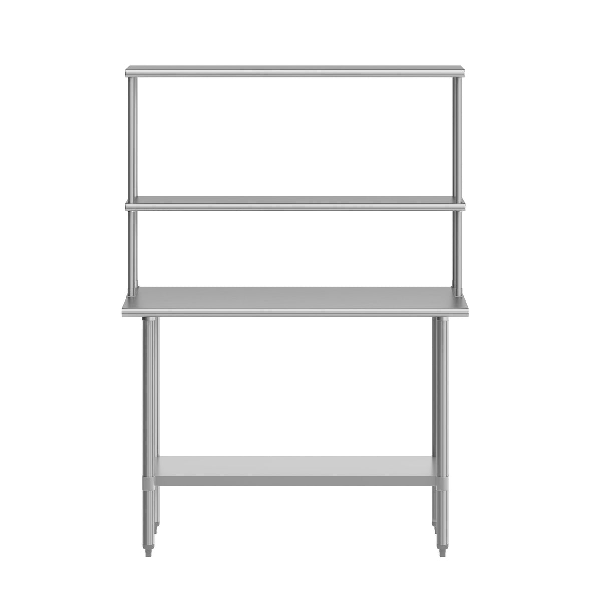 48"W x 24"D |#| Commercial Stainless Steel Work Table with 2 Overshelves and 1 Undershef-24x48