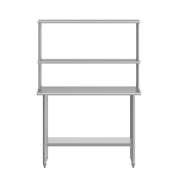 48"W x 24"D |#| Commercial Stainless Steel Work Table with 2 Overshelves and 1 Undershef-24x48