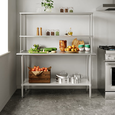 Commercial Stainless Steel Work Table with 2 Overshelves and 1 Undershef-24x48 - View 2
