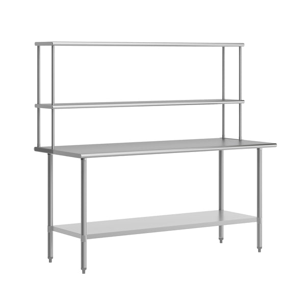 72"W x 30"D |#| Commercial Stainless Steel Work Table with 2 Overshelves and 1 Undershef-30x72