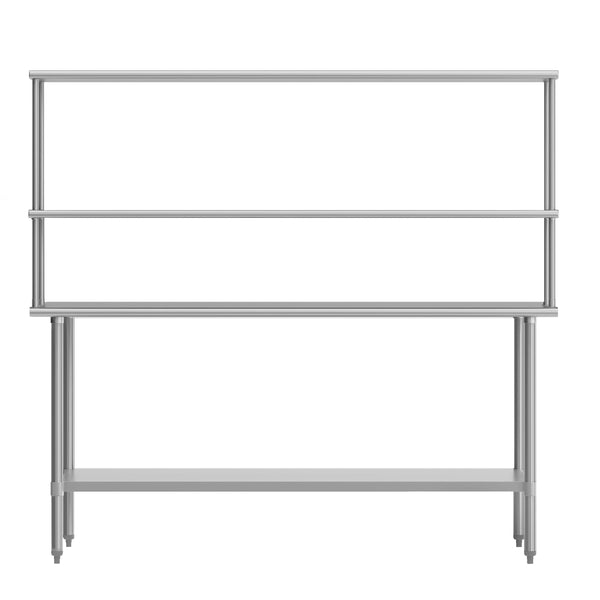 72"W x 30"D |#| Commercial Stainless Steel Work Table with 2 Overshelves and 1 Undershef-30x72