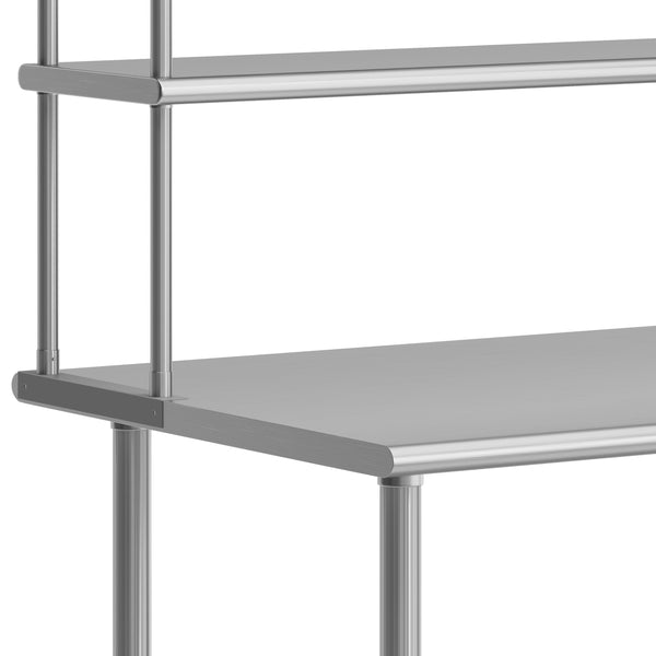 72"W x 30"D |#| Commercial Stainless Steel Work Table with 2 Overshelves and 1 Undershef-30x72