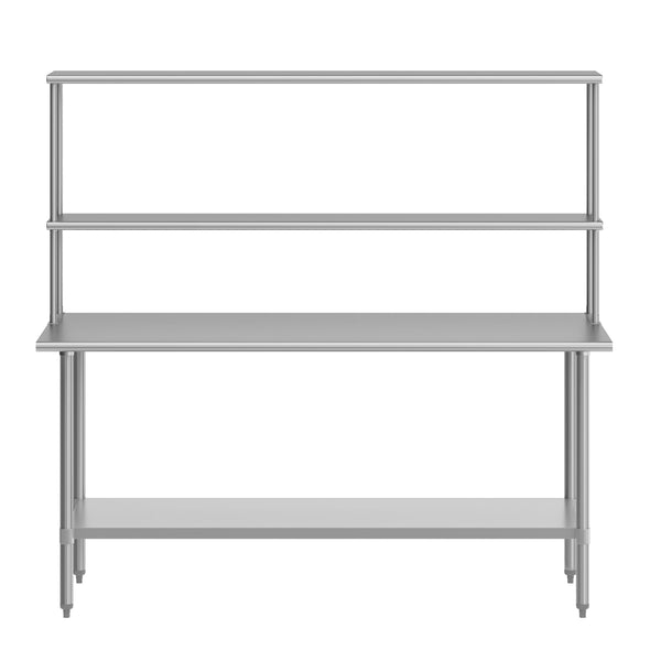 72"W x 30"D |#| Commercial Stainless Steel Work Table with 2 Overshelves and 1 Undershef-30x72