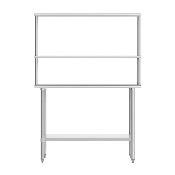 48"W x 30"D x 34.5"H |#| Commercial Stainless Steel Work Table with 2 Overshelves and 1 Undershef-30x48