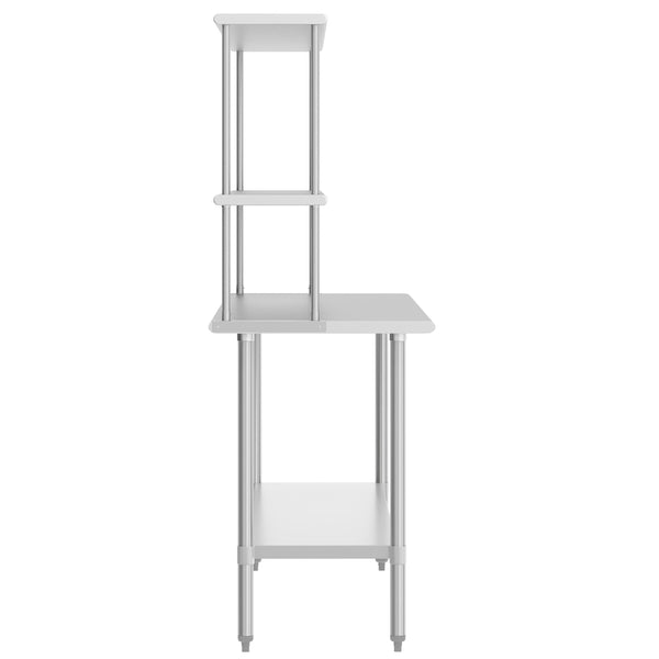 48"W x 30"D x 34.5"H |#| Commercial Stainless Steel Work Table with 2 Overshelves and 1 Undershef-30x48