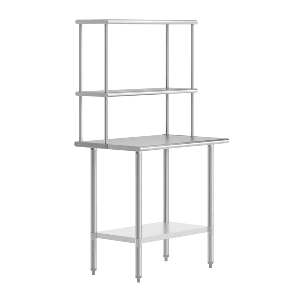 24"W x 36"D |#| Commercial Stainless Steel Work Table with 2 Overshelves and 1 Undershef-24x36