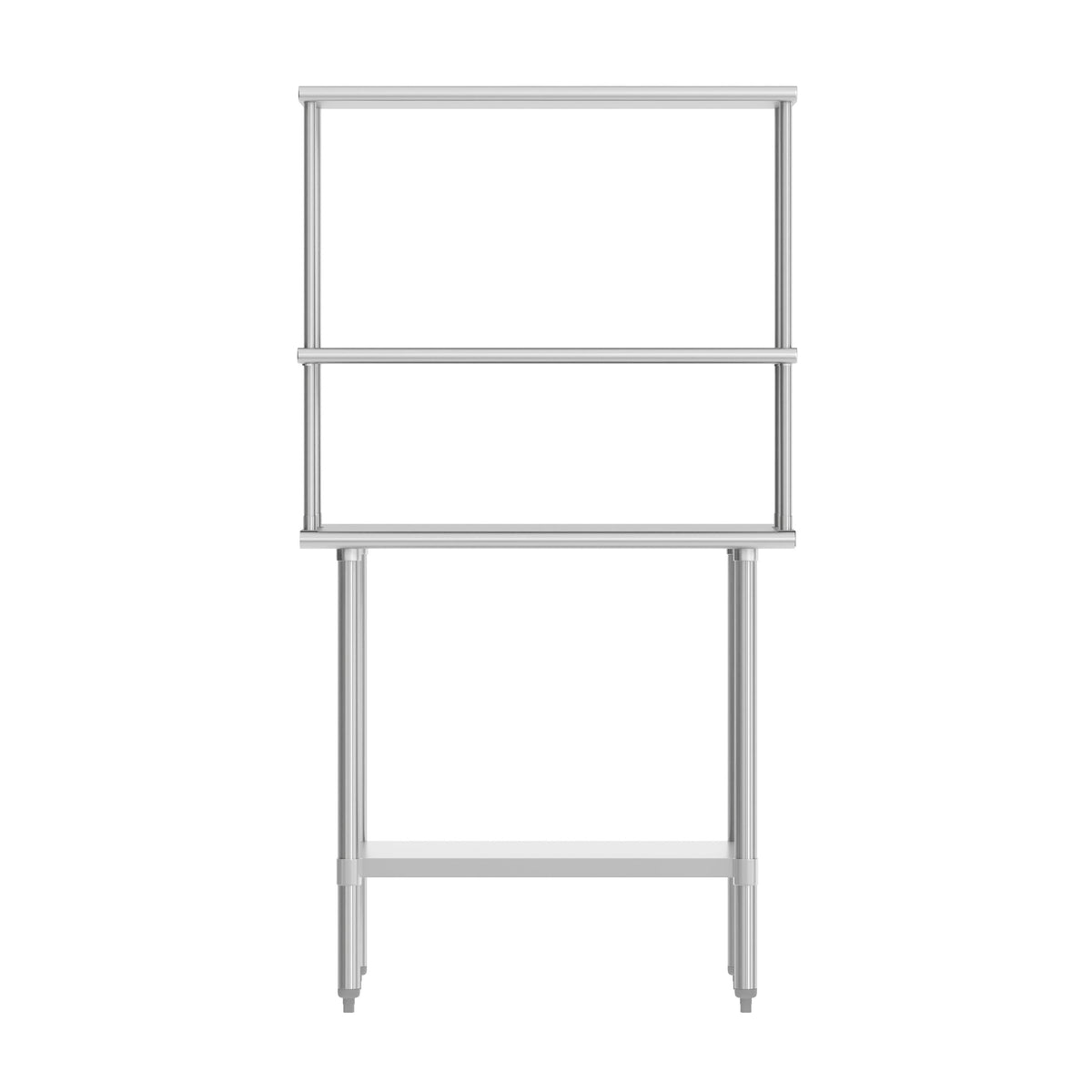 24"W x 36"D |#| Commercial Stainless Steel Work Table with 2 Overshelves and 1 Undershef-24x36