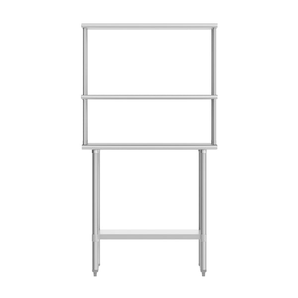 24"W x 36"D |#| Commercial Stainless Steel Work Table with 2 Overshelves and 1 Undershef-24x36
