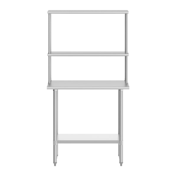 24"W x 36"D |#| Commercial Stainless Steel Work Table with 2 Overshelves and 1 Undershef-24x36