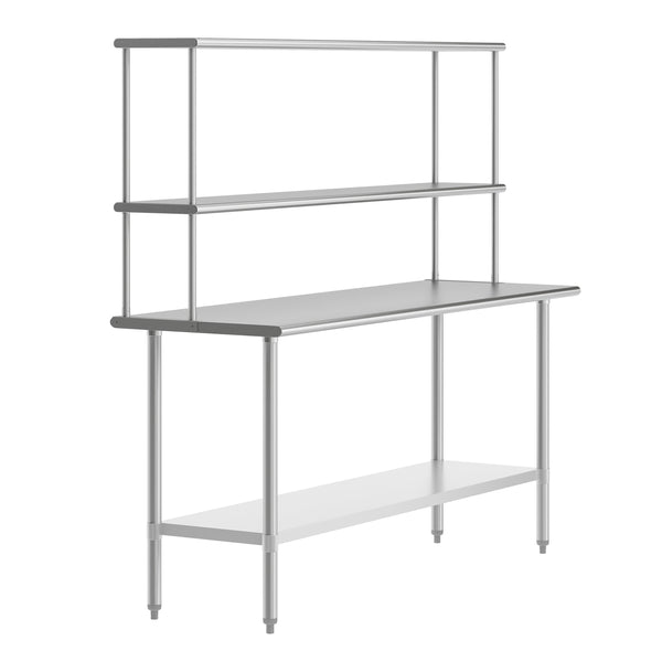 72"W x 24"D x 34.5"H |#| Commercial Stainless Steel Work Table with 2 Overshelves and 1 Undershef-24x72