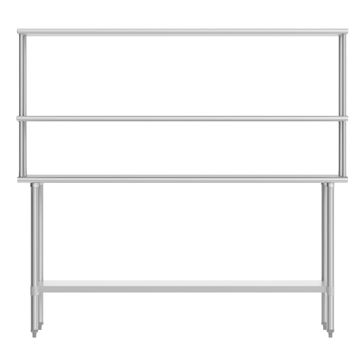 72"W x 24"D x 34.5"H |#| Commercial Stainless Steel Work Table with 2 Overshelves and 1 Undershef-24x72